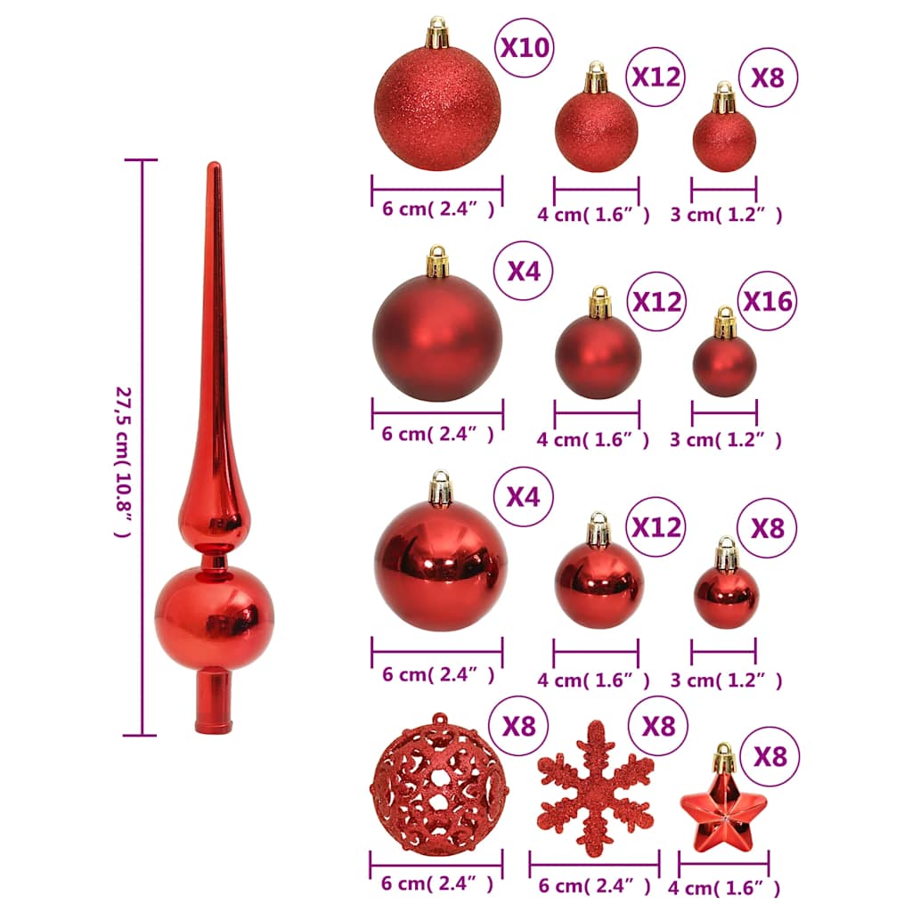 Set Palline di Natale 111 pz Rosso in Polistirene