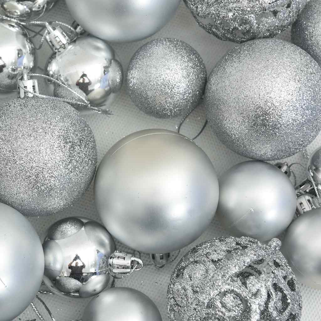 Set Palline di Natale 111 pz Argento in Polistirene