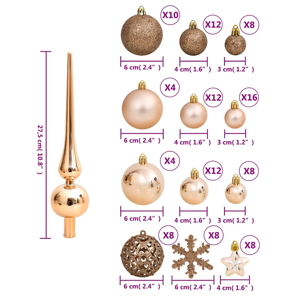 Set Palline di Natale 111 pz Oro Rosa in Polistirene