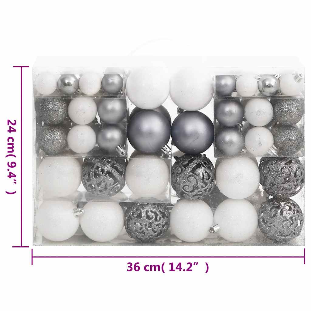 Set Palline di Natale 111 pz Bianco e Grigio in Polistirene
