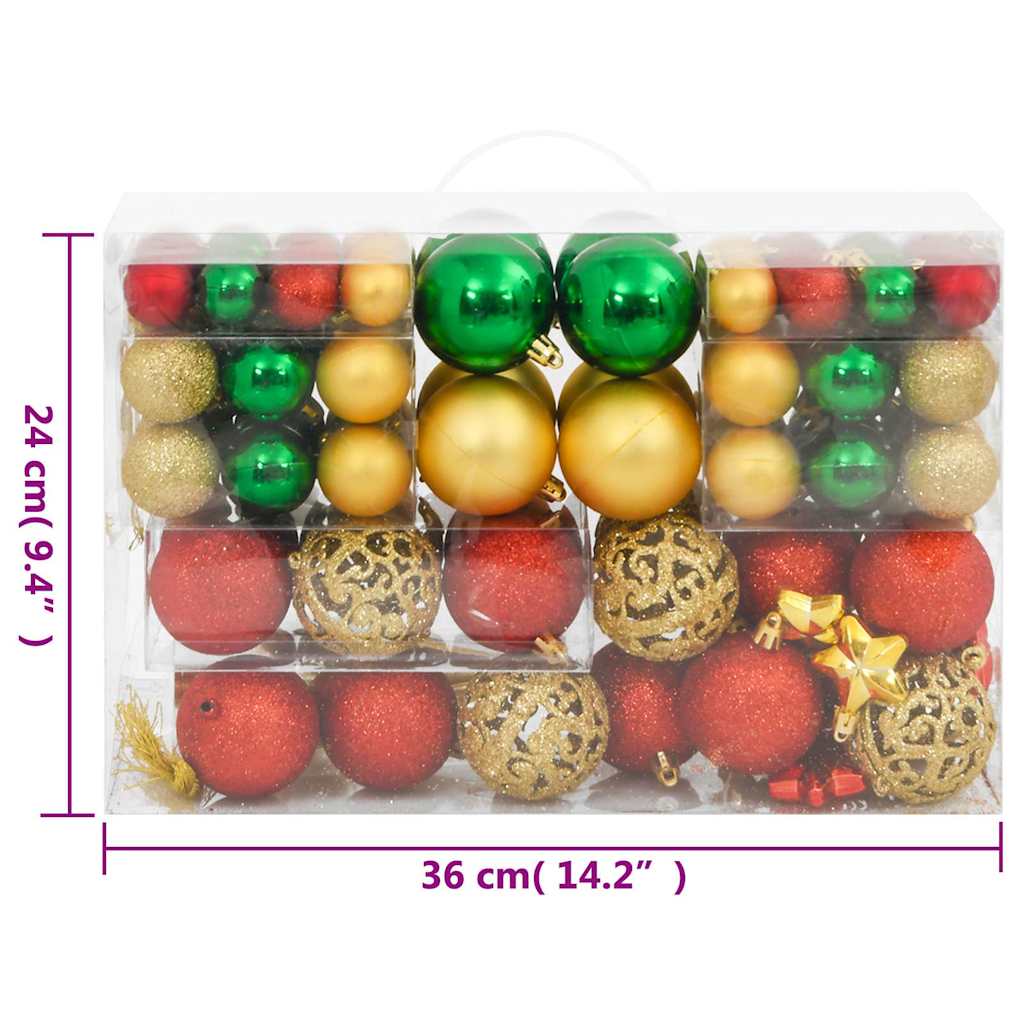 Set Palline di Natale 112 pz Rosso / Verde / Oro in Polistirene