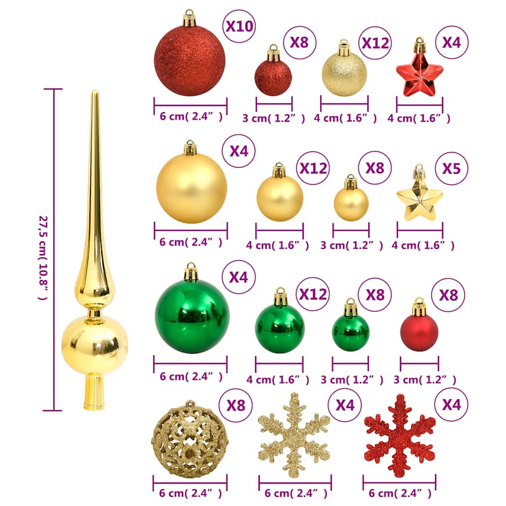 Set Palline di Natale 112 pz Rosso / Verde / Oro in Polistirene