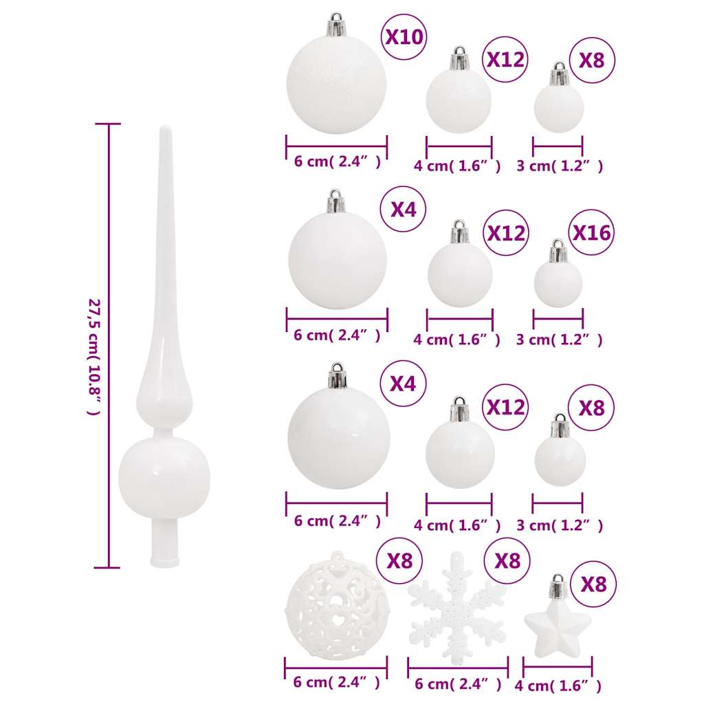 Set Palline di Natale 111 pz Bianco in Polistirene