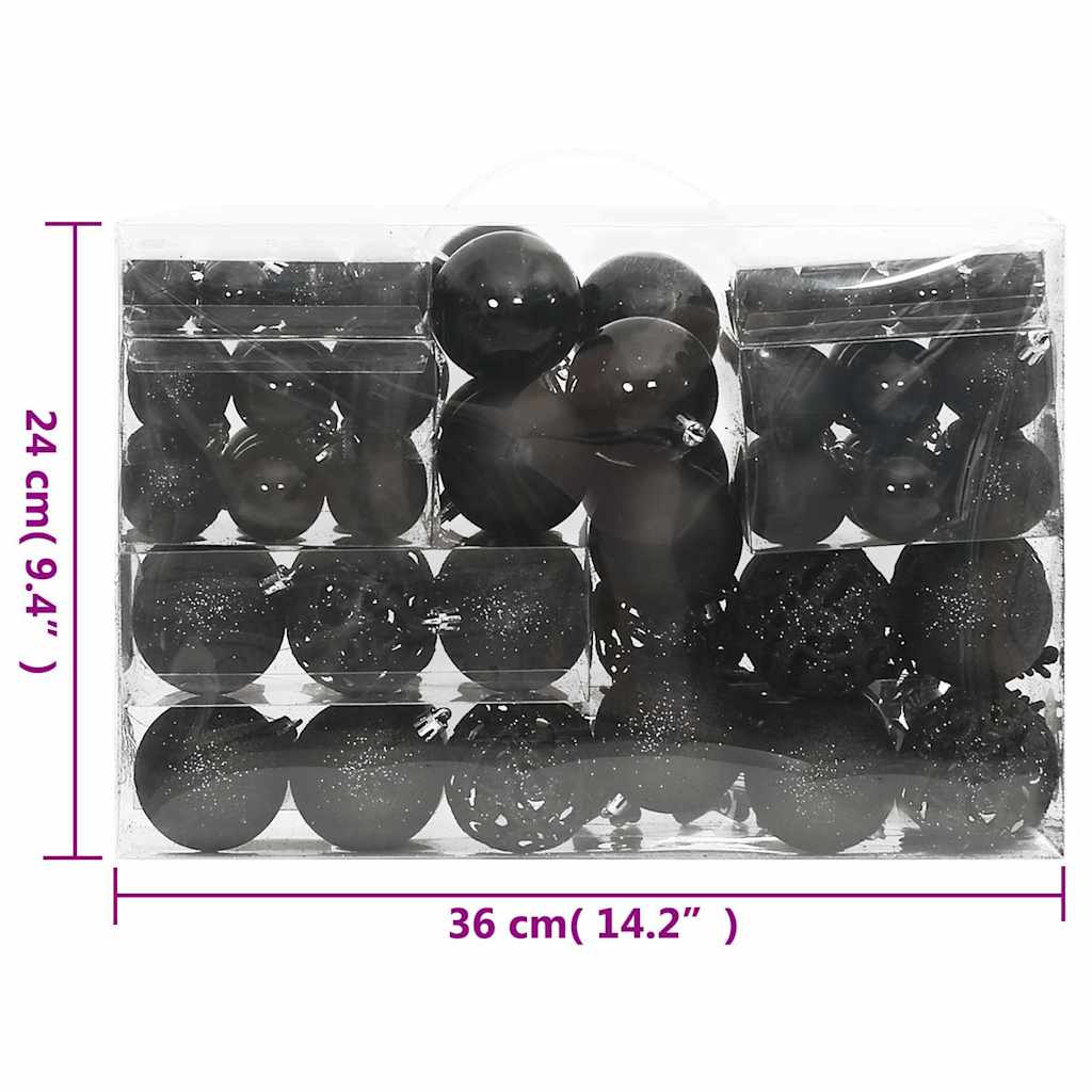 Set Palline di Natale 111 pz Nero in Polistirene