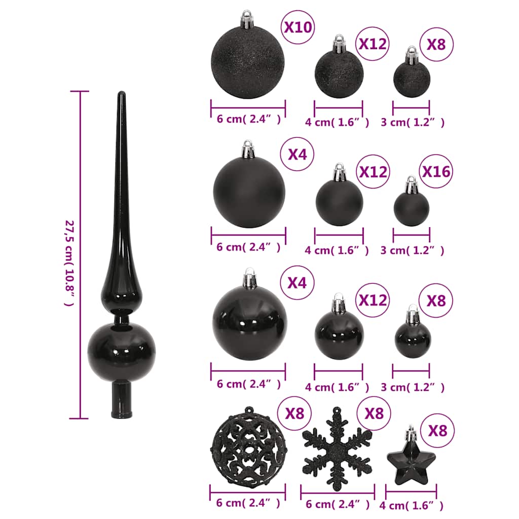 Set Palline di Natale 111 pz Nero in Polistirene