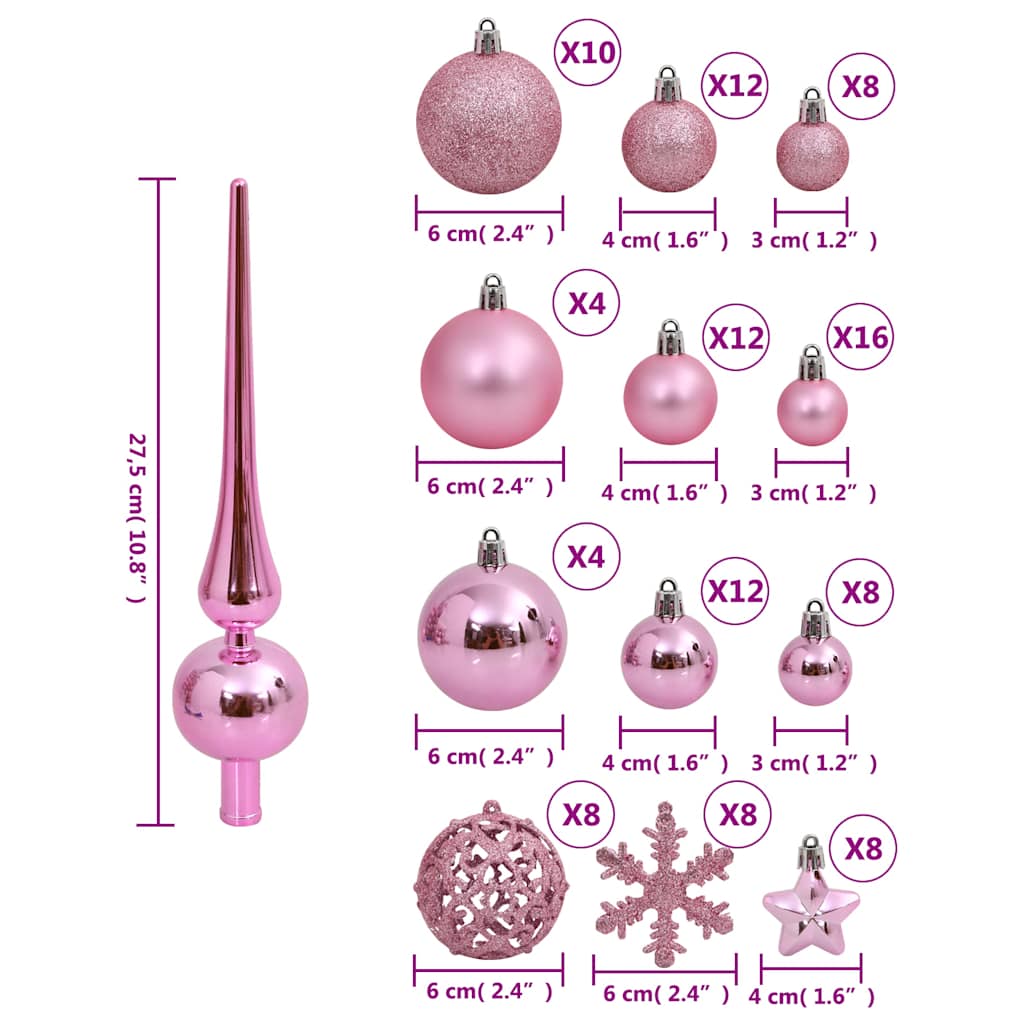 Set Palline di Natale 111 pz Rosa in Polistirene