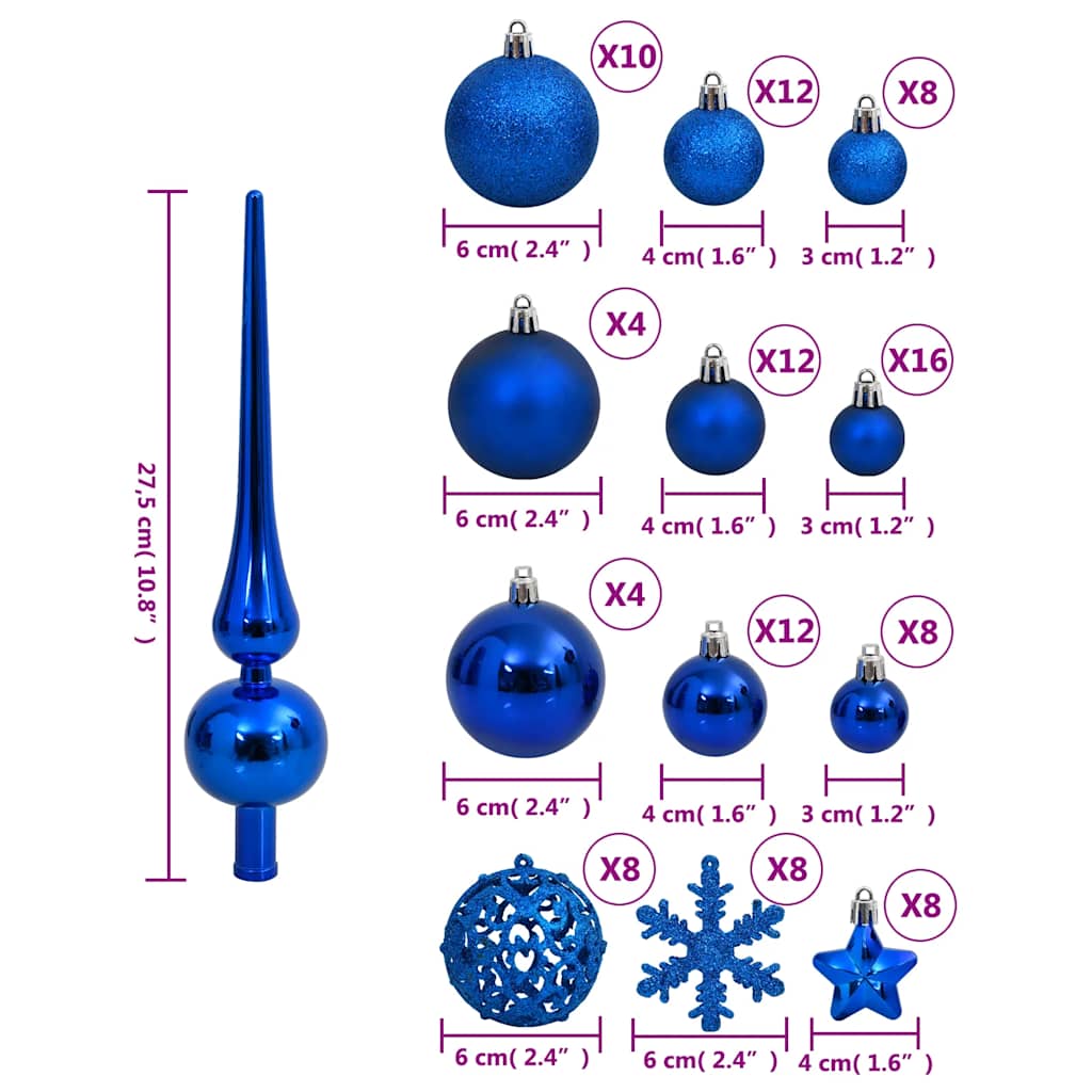 Set Palline di Natale 111 pz Blu in Polistirene