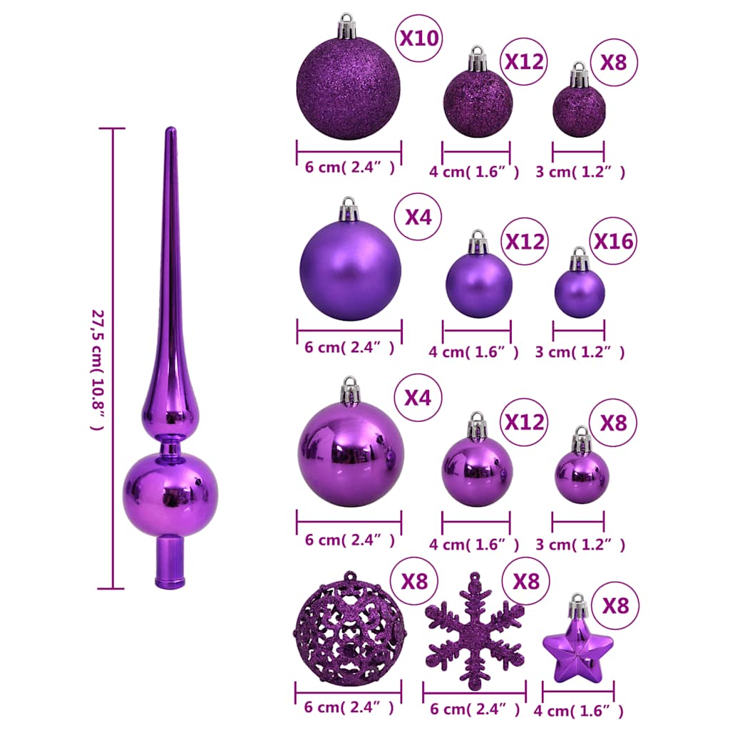Set Palline di Natale 111 pz Viola in Polistirene