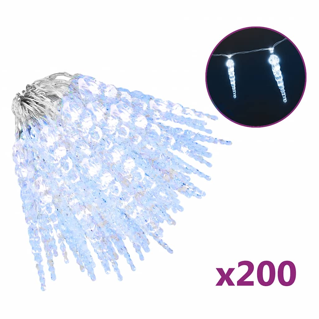 Luci di Natale a forma di ghiacciolo 200 LED Bianco freddo 20 m Acrilico PVC