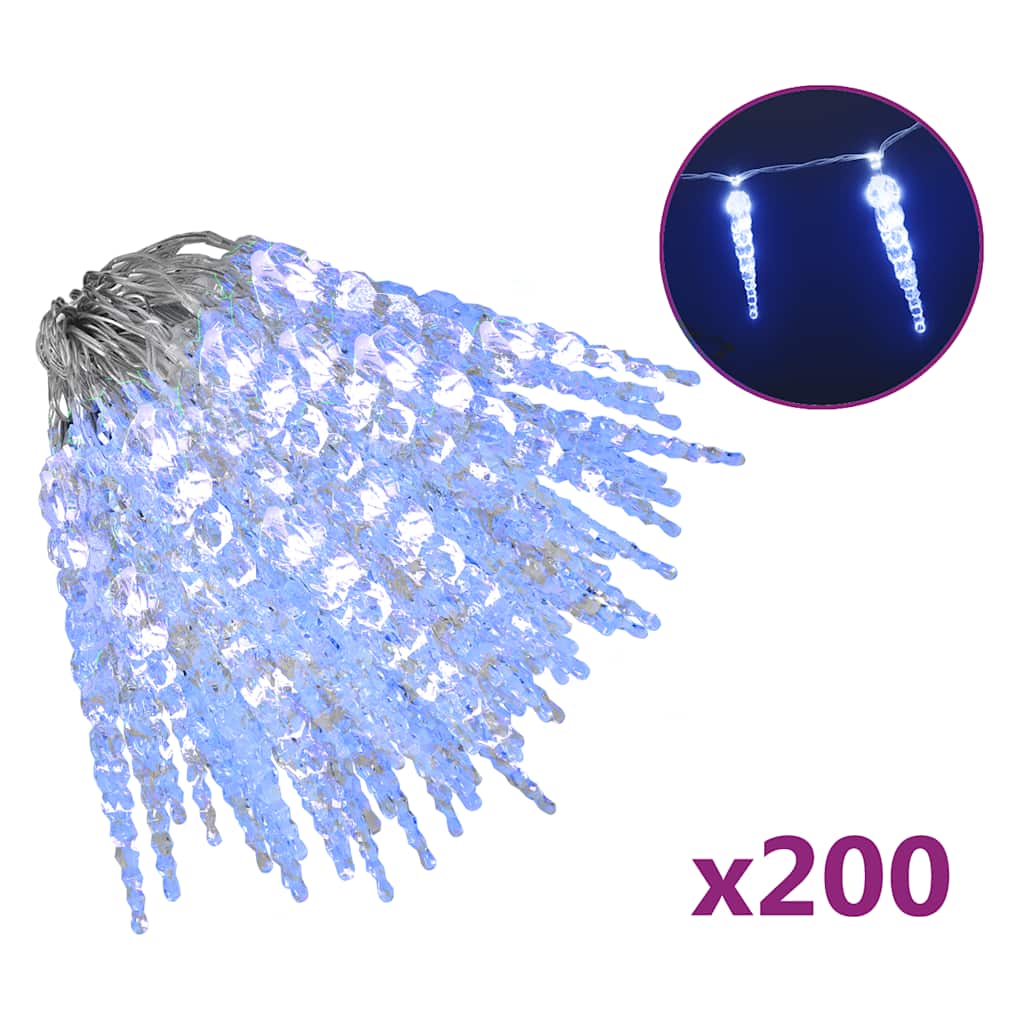 Luce Natale a Ghiacciolo 200 LED Blu 20 m Acrilico PVC