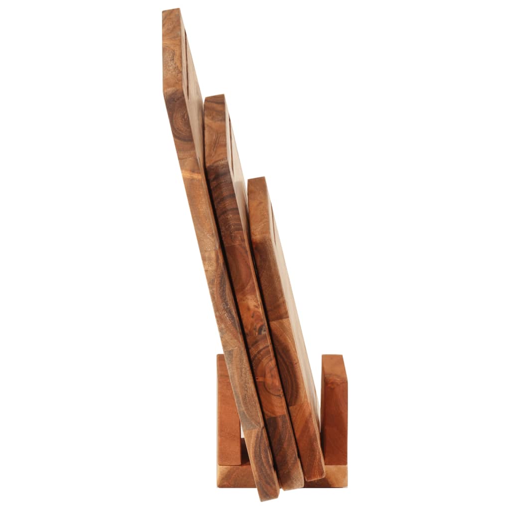 Set Taglieri 3 pz con Supporto in Legno Massello di Acacia