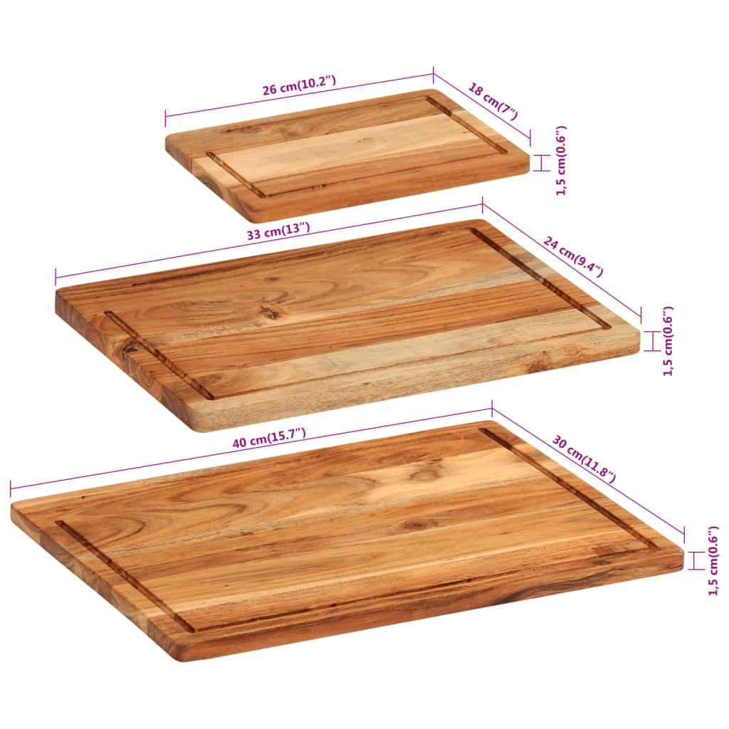 Set Taglieri 3 pz con Supporto in Legno Massello di Acacia