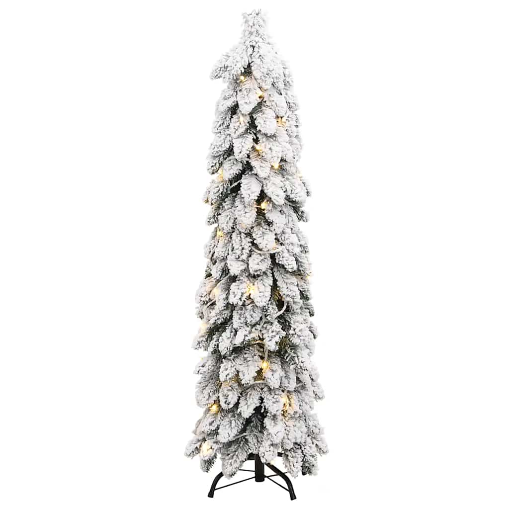 Albero di Natale Artificiale con 80 LED e Neve Floccata 150 cm