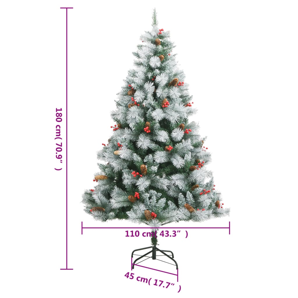 Albero Natale Artificiale Incernierato con Pigne e Bacche 180cm