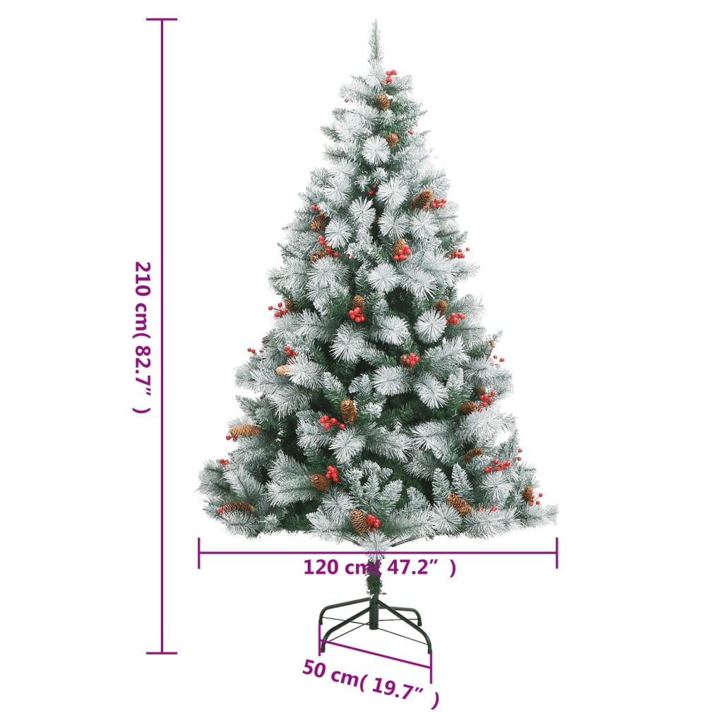Albero Natale Artificiale Incernierato con Pigne e Bacche 210cm