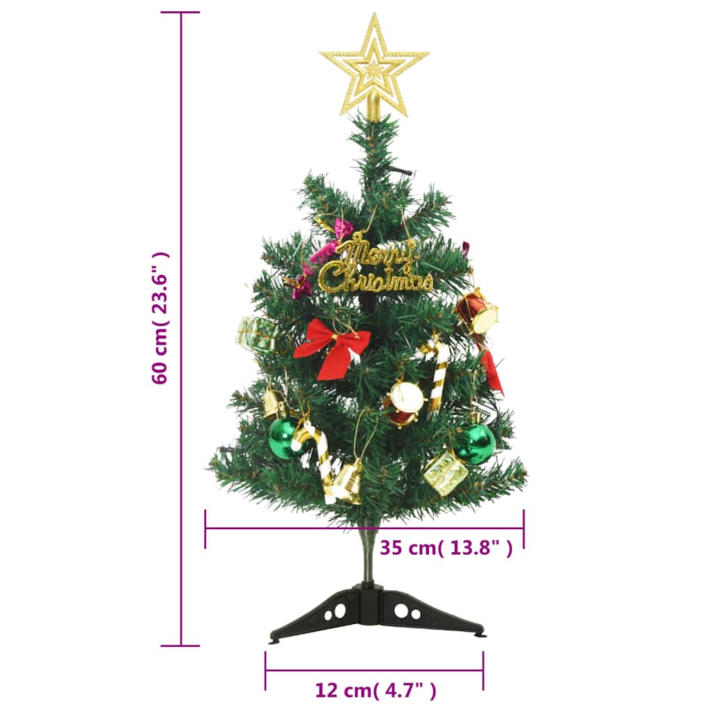 Mini Albero di Natale Artificiale con Luci 30 LED Verde 60 cm