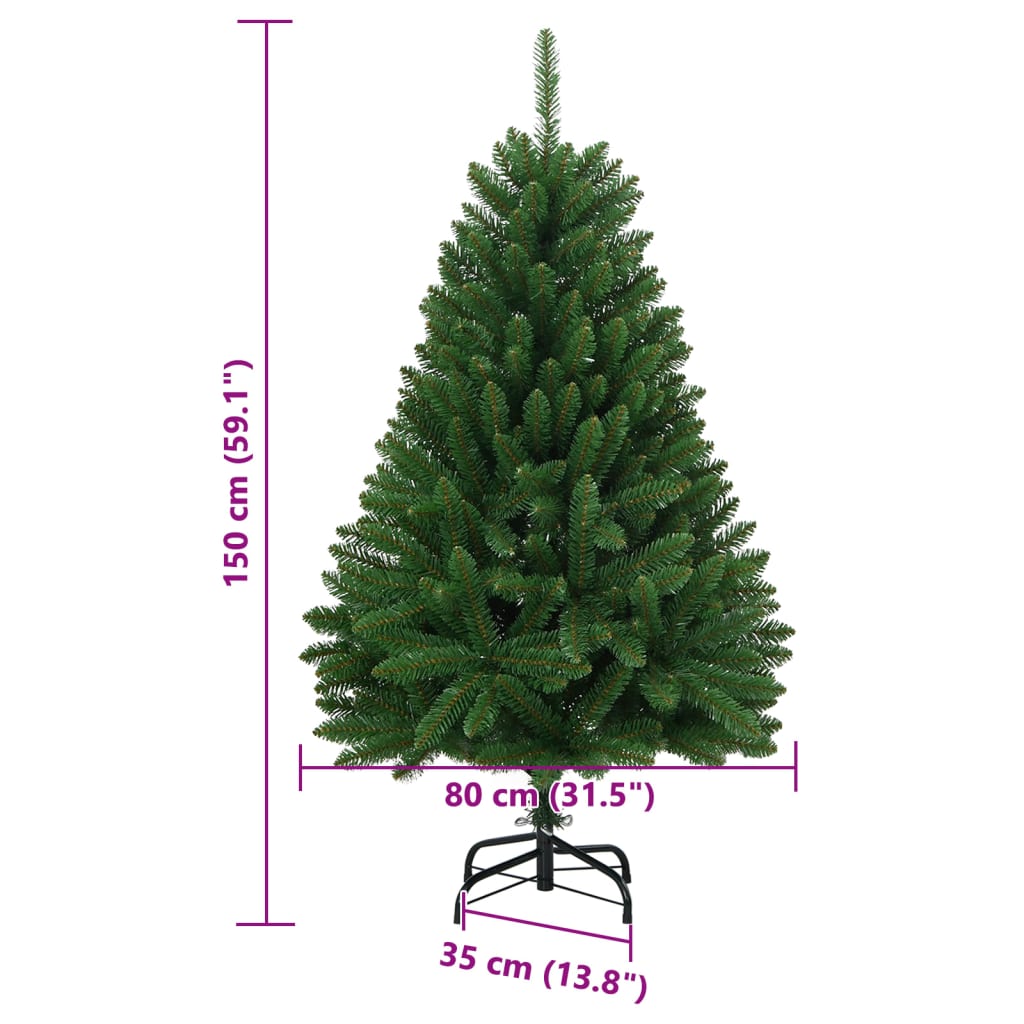 Albero di Natale Artificiale Incernierato con Base Verde 150 cm