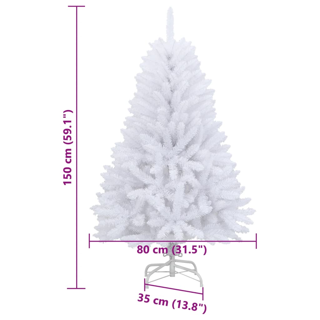 Albero di Natale Artificiale Incernierato con Base Bianco 150cm