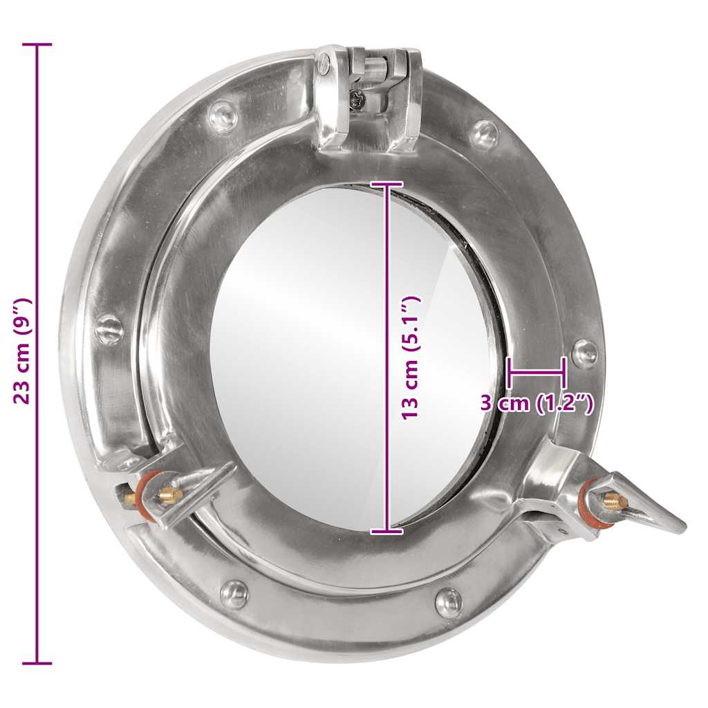 Specchio da Parete Design Oblò Ø23 cm in Alluminio e Vetro