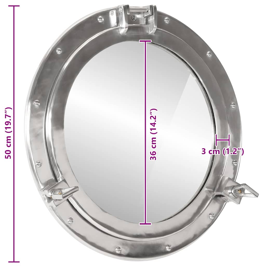 Specchio da Parete Design Oblò Ø50 cm in Alluminio e Vetro