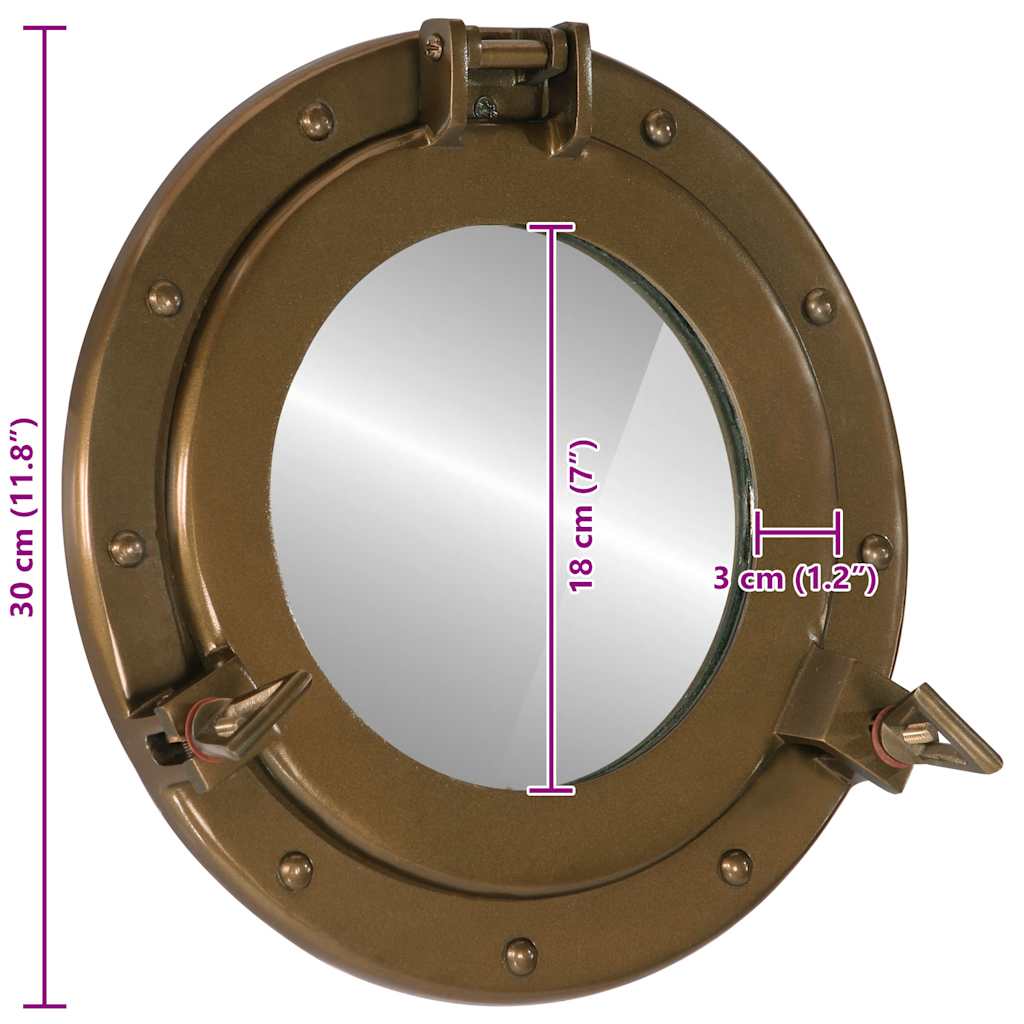 Specchio da Parete Design Oblò Ø30 cm in Alluminio e Vetro