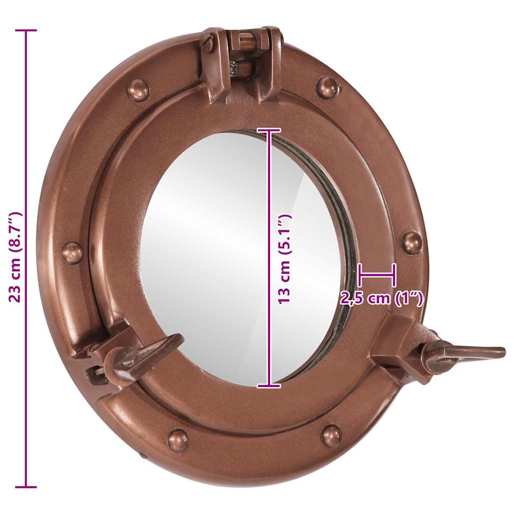 Specchio da Parete Design Oblò Ø23 cm in Alluminio e Vetro
