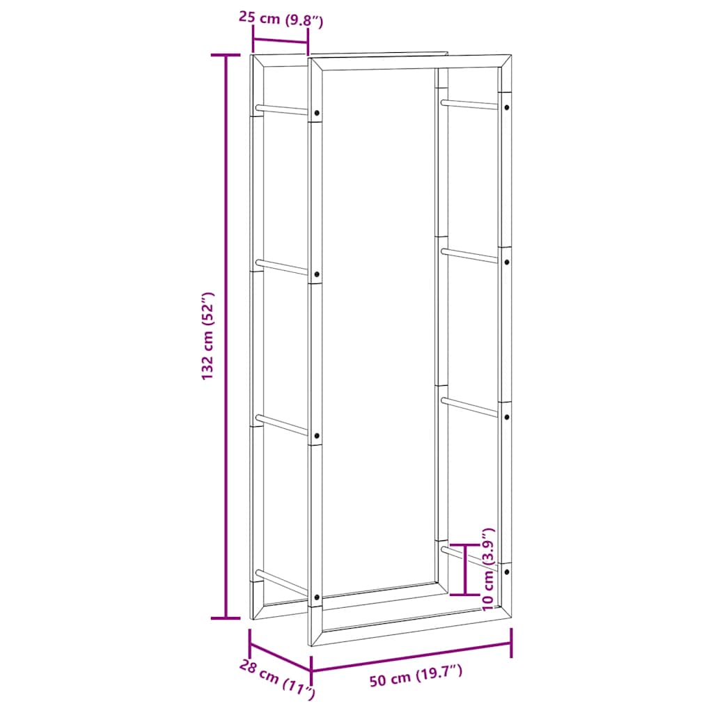 Portalegna 50x28x132 cm in Acciaio Inossidabile