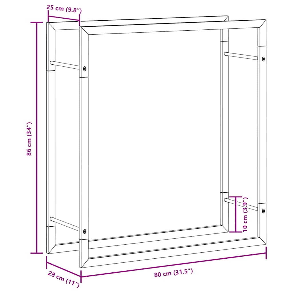 Portalegna 80x28x86 cm in Acciaio Inossidabile