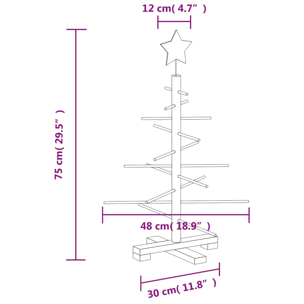 Albero di Natale Decorativo in Legno 75 cm Legno Massello Pino