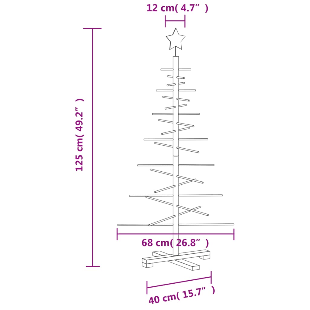Albero di Natale Decorativo in Legno 125 cm Legno Massello Pino