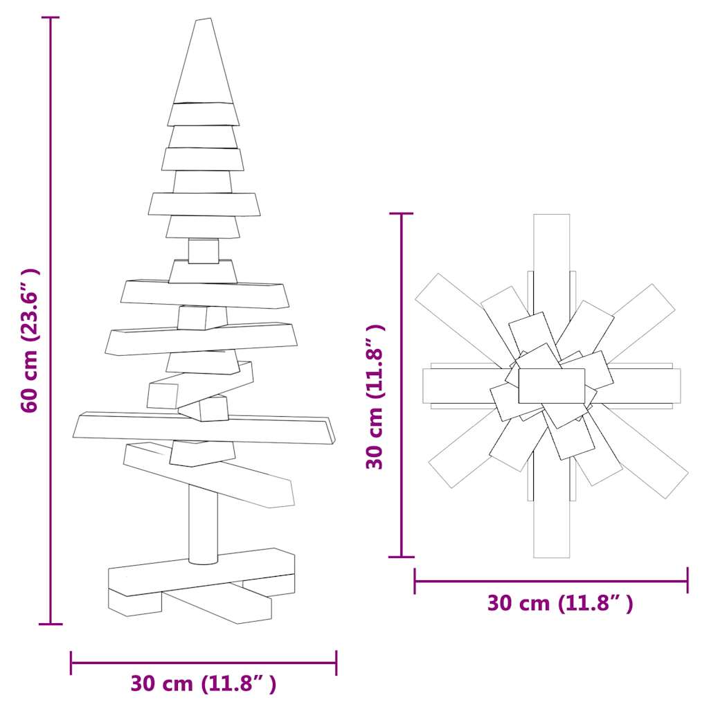 Albero di Natale Decorativo in Legno 60 cm Legno Massello Pino