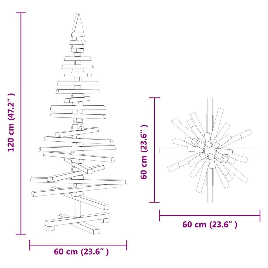 Albero di Natale Decorativo in Legno 120 cm Legno Massello Pino