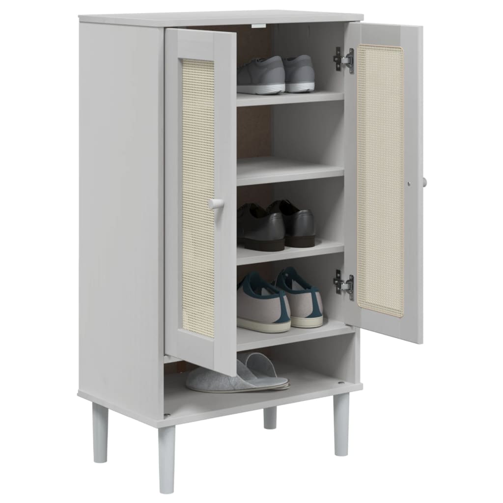 Scarpiera SENJA Aspetto Rattan Bianco 59,5x35x107 cm Massello