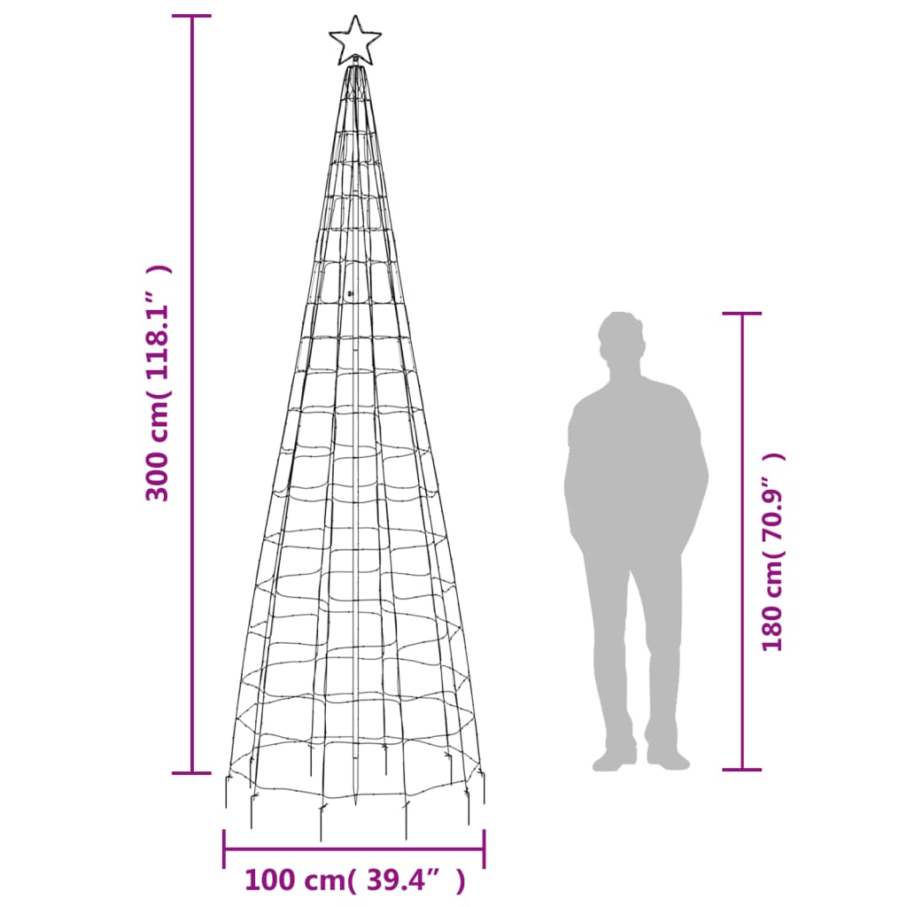 Albero di Natale a LED con Punte 570 LED Bianco Caldo 300 cm