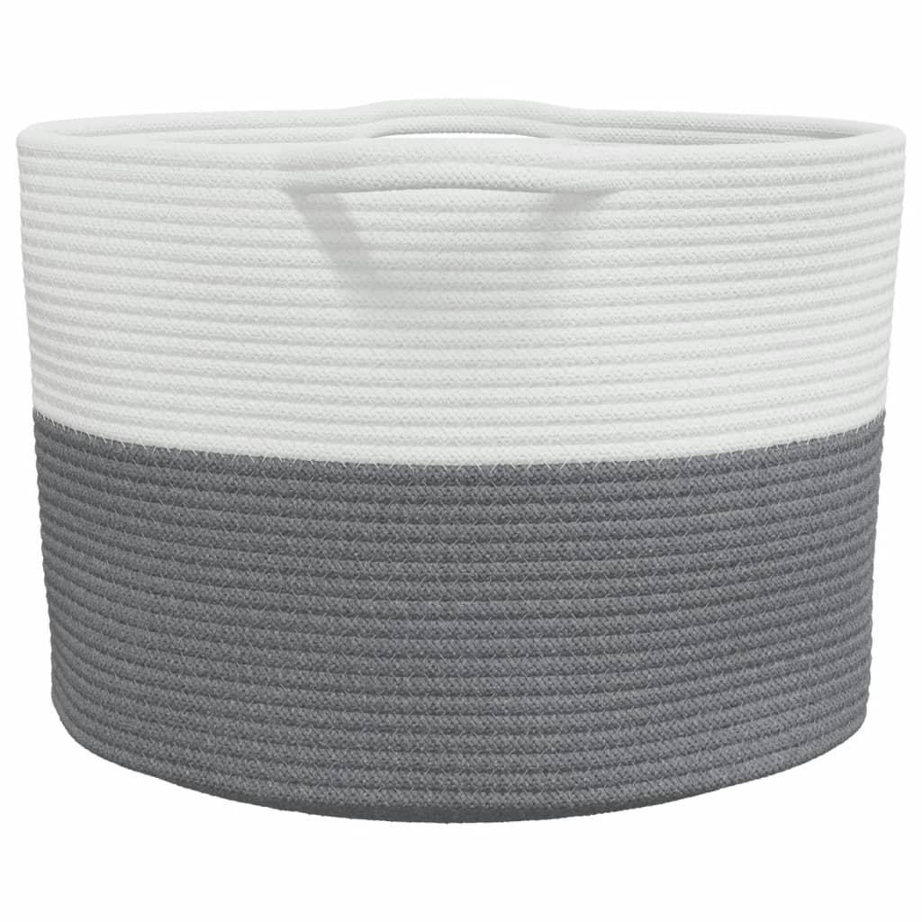 Cesto per Biancheria Grigio e Bianco Ø55x36 cm in Cotone