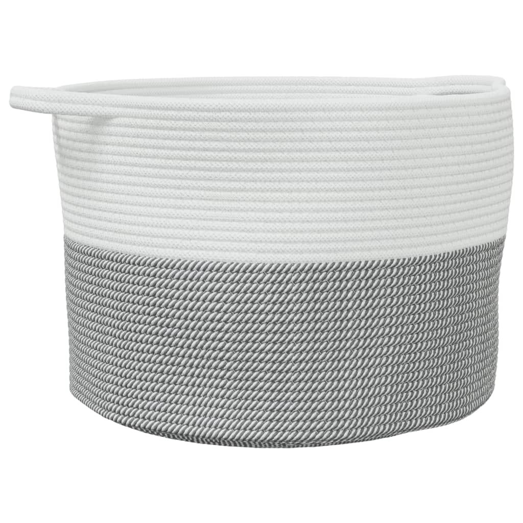 Cesto per Biancheria Grigio e Bianco Ø55x36 cm in Cotone