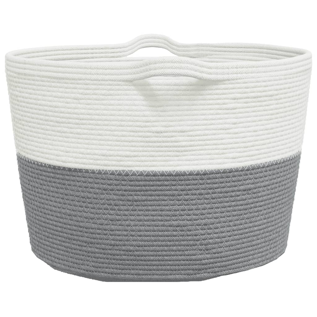 Cesto per Biancheria Grigio e Bianco Ø60x36 cm in Cotone