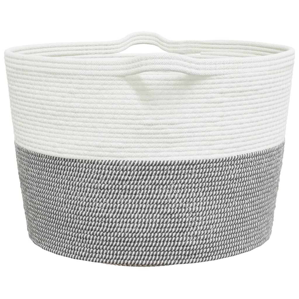 Cesto per Biancheria Grigio e Bianco Ø60x36 cm in Cotone