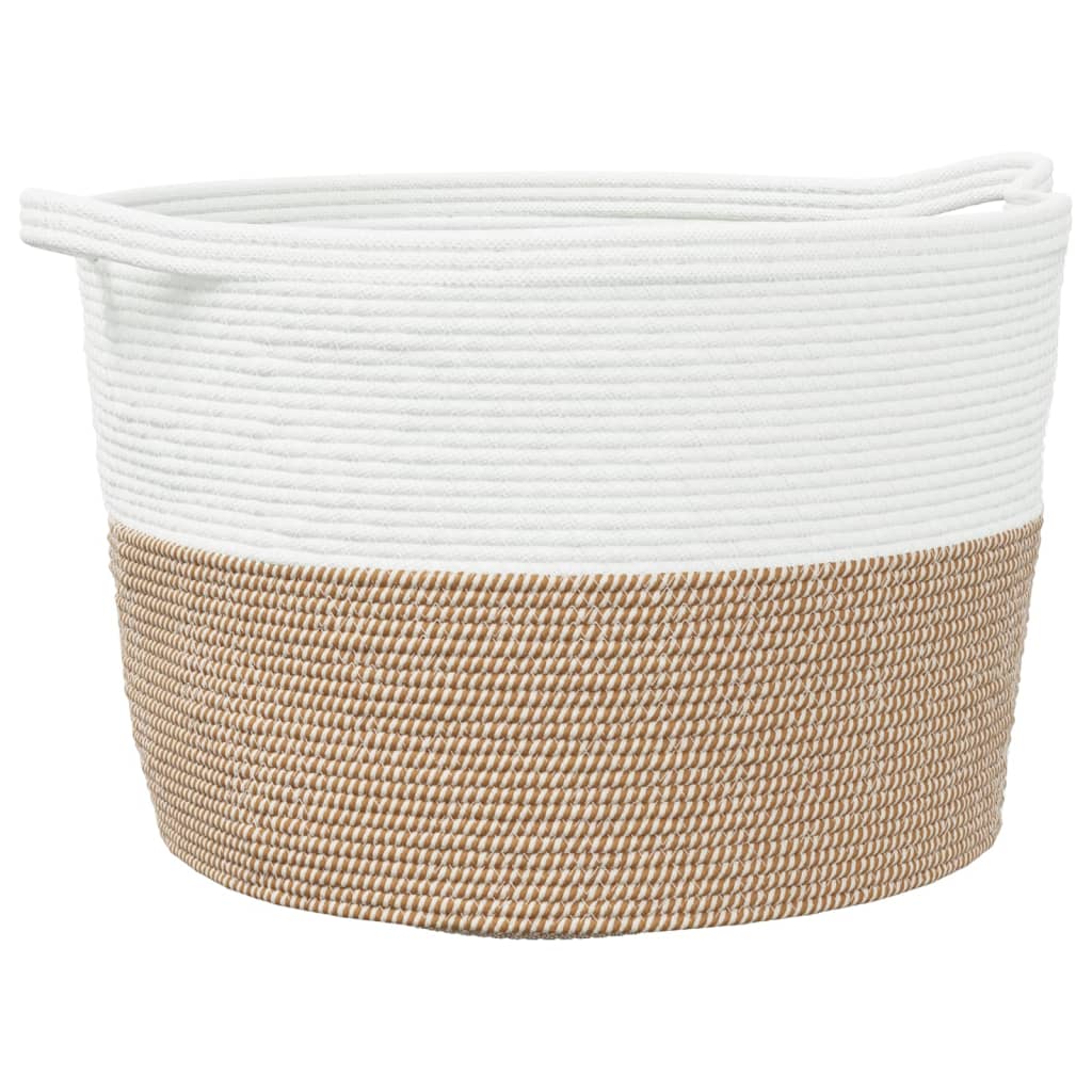 Cesto per Biancheria Marrone e Bianco Ø60x36 cm in Cotone