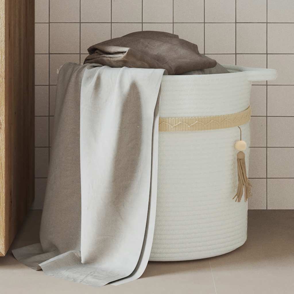 Cestino Portaoggetti Bianco Ø38x36 cm in Cotone