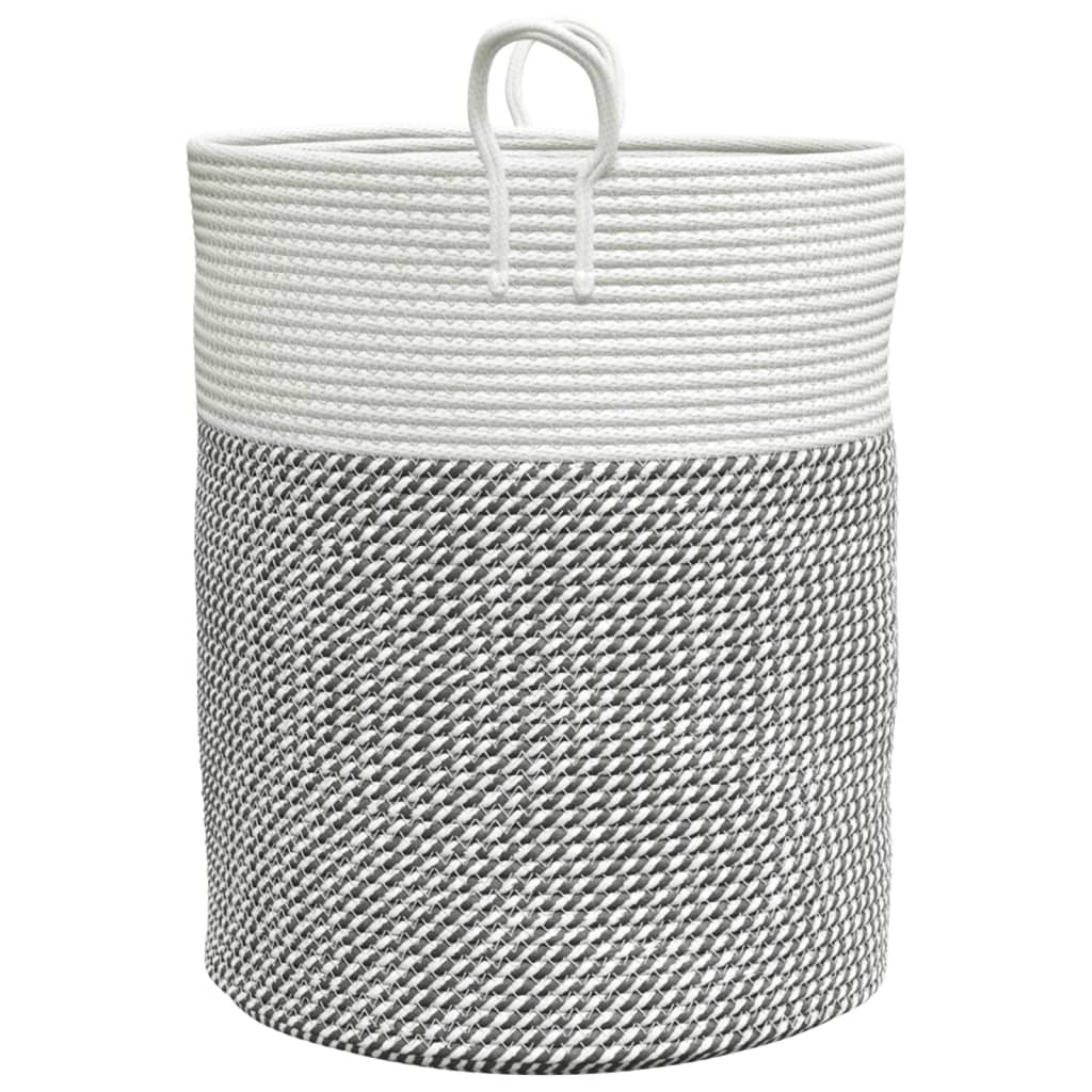 Cestino Portaoggetti Grigio e Bianco Ø38x46 cm in Cotone