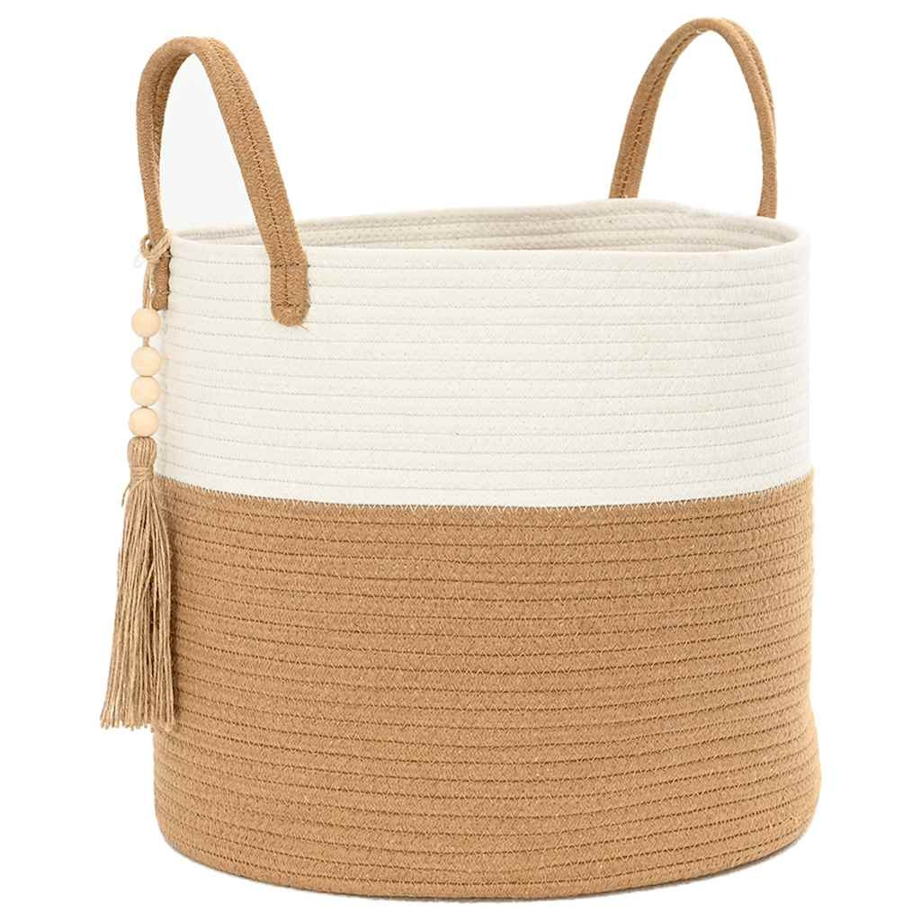 Cestino Portaoggetti Marrone e Bianco Ø40x35 cm in Cotone