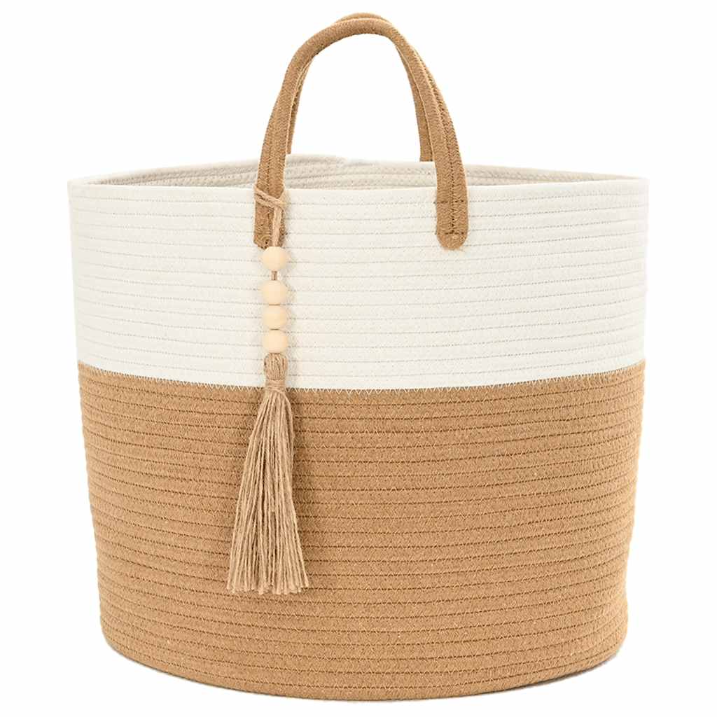 Cestino Portaoggetti Marrone e Bianco Ø40x35 cm in Cotone