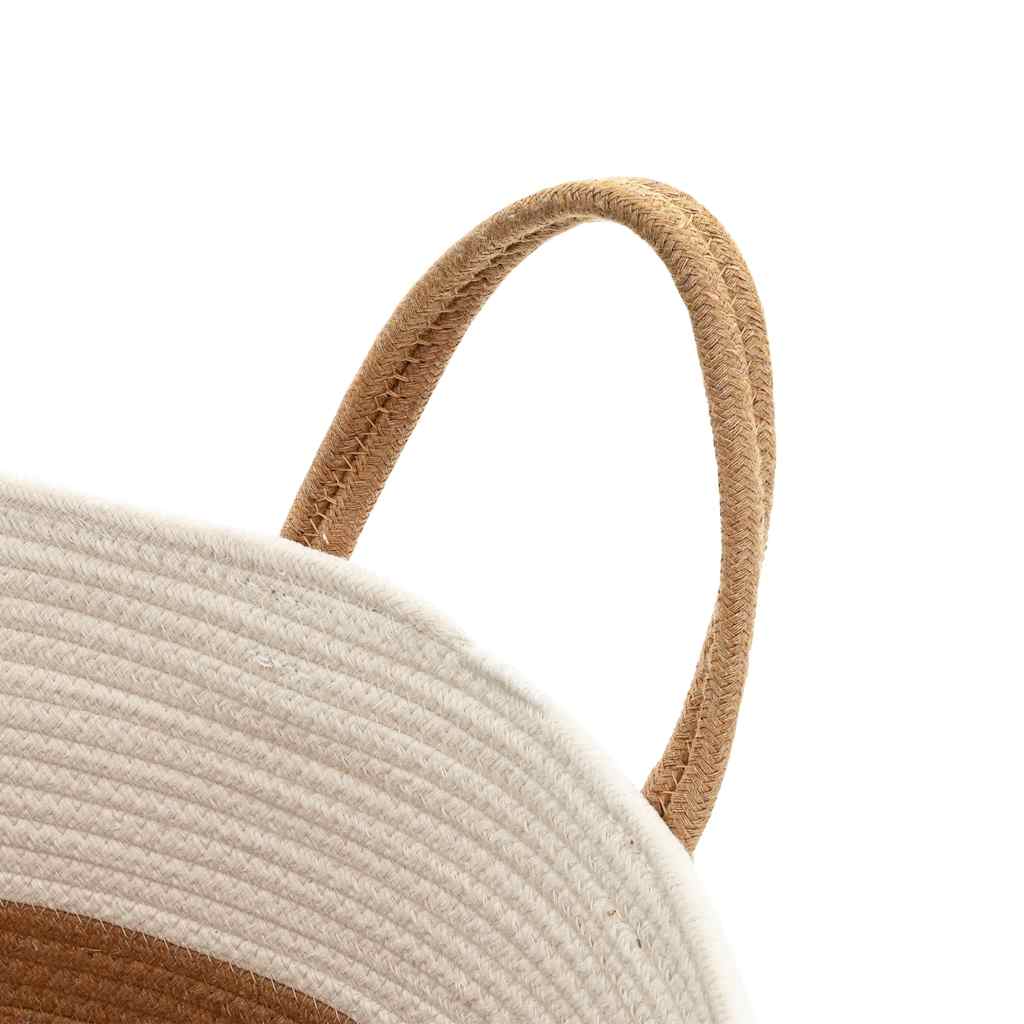 Cestino Portaoggetti Marrone e Bianco Ø40x35 cm in Cotone