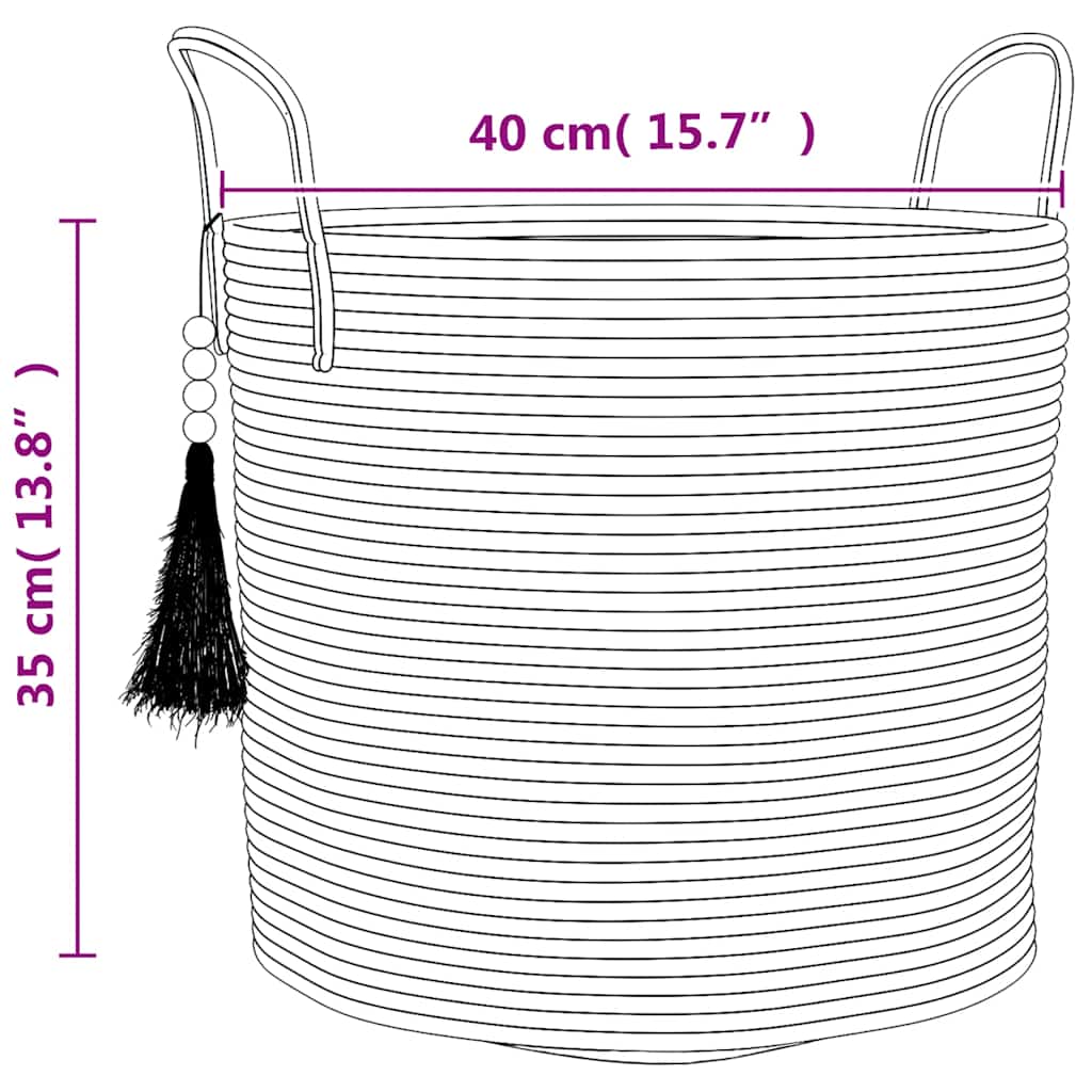 Cestino Portaoggetti Marrone e Bianco Ø40x35 cm in Cotone