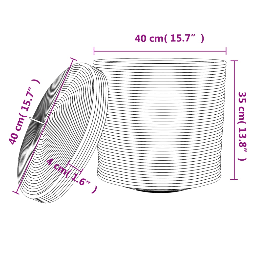 Cestino Portaoggetti Coperchio Marrone e Bianco Ø40x35cm Cotone