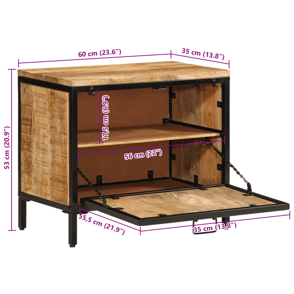 Scarpiera 60x35x53 cm in Legno Massello di Mango Grezzo