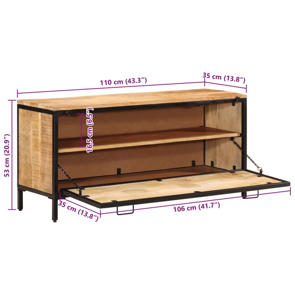 Scarpiera 110x35x53 cm in Legno Massello di Mango Grezzo