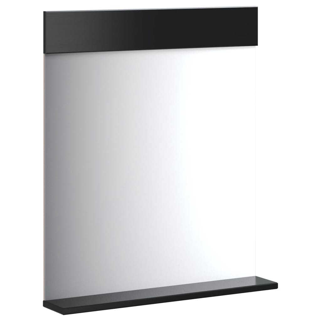 Specchio Bagno e Ripiano BERG Nero 60x12x70 cm Legno Massello