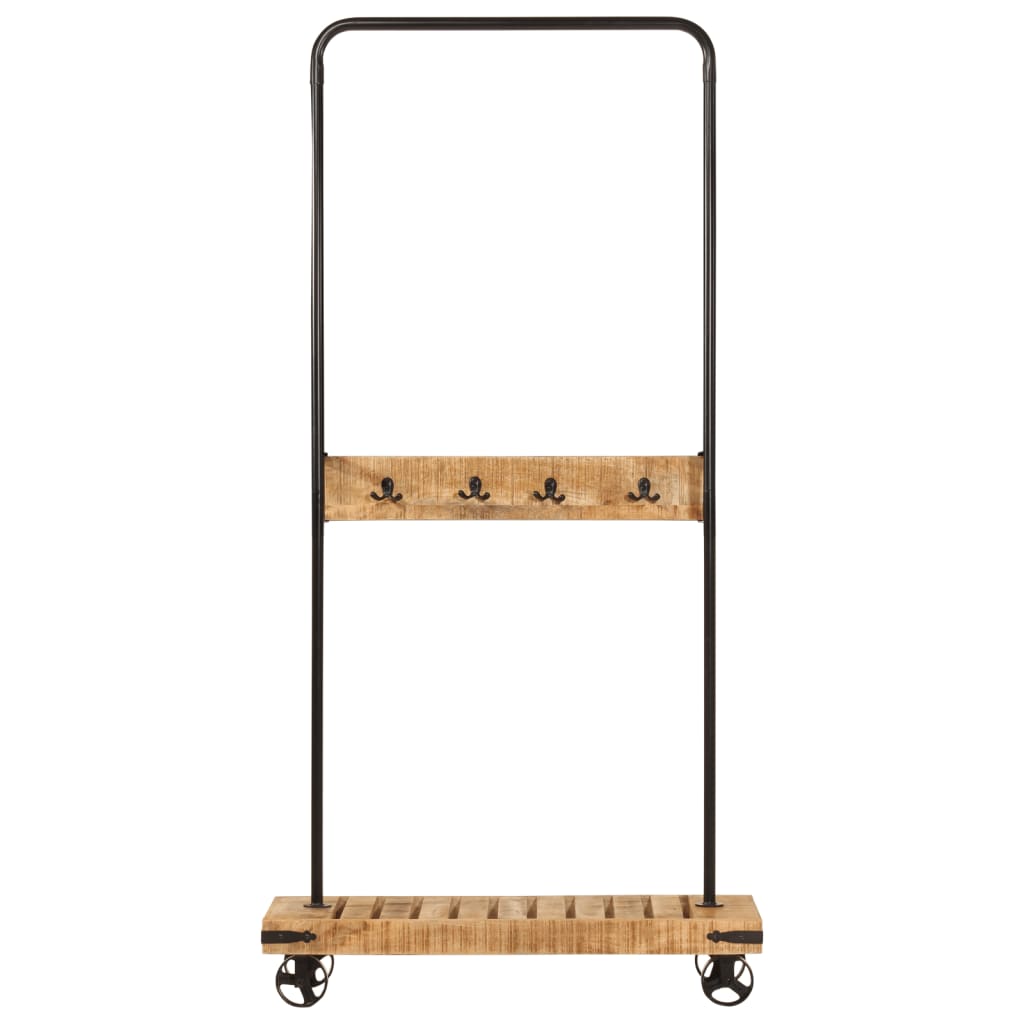 Appendiabiti con Ruote 90x35x190cm Legno Massello Mango e Ferro